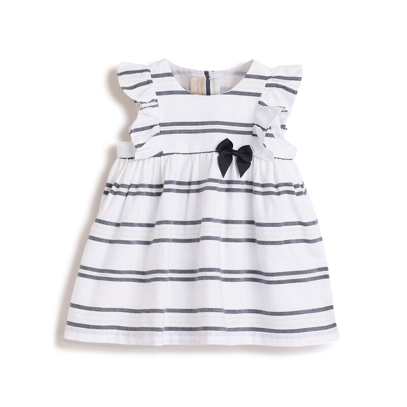 Girls White and Blue Embellished Short Sleeve Dress image number 0